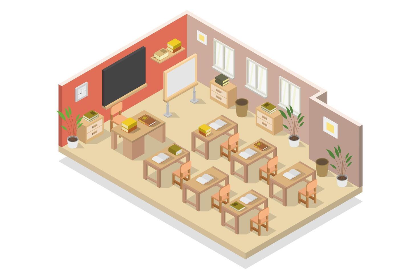 Spacious school room isometric on white background vector