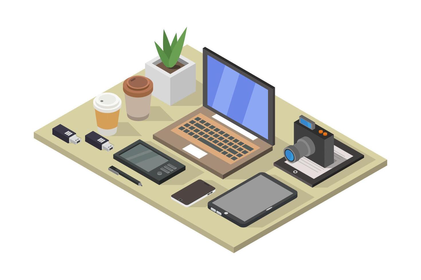 Workplace in office isometric illustrated on white background vector