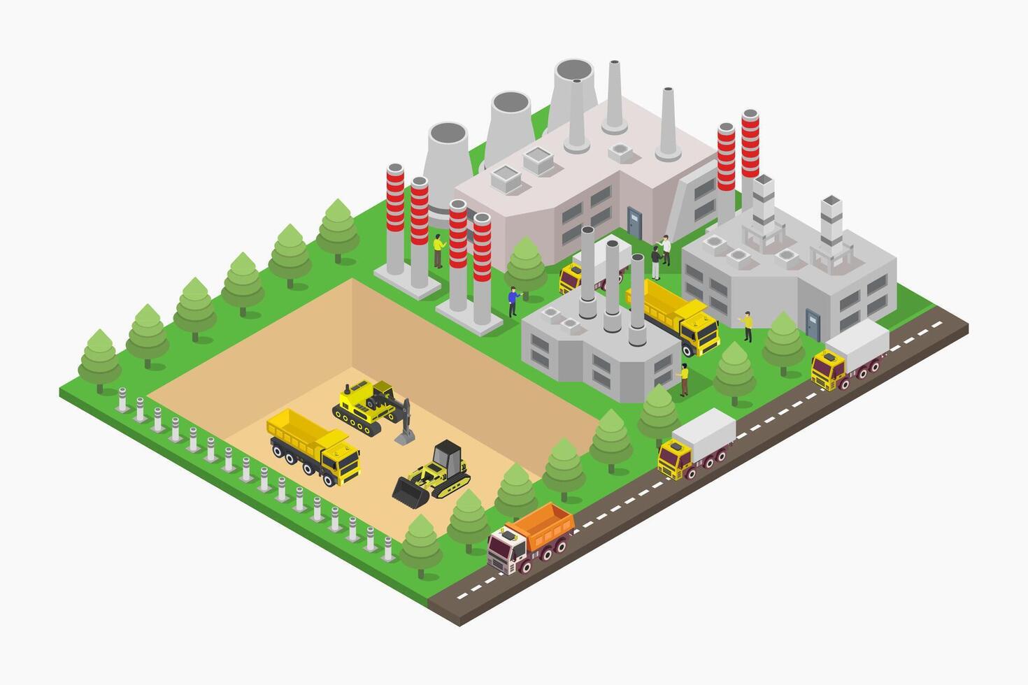 Mining industry isometric illustrated on white background vector