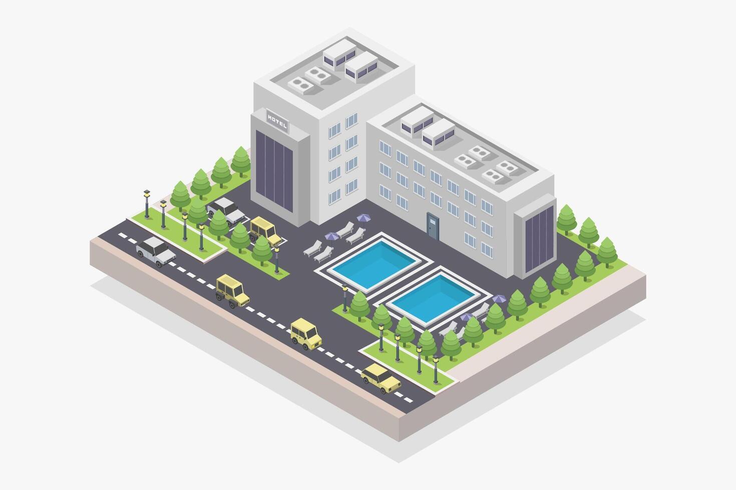 Isometric hotel illustrated on white background vector