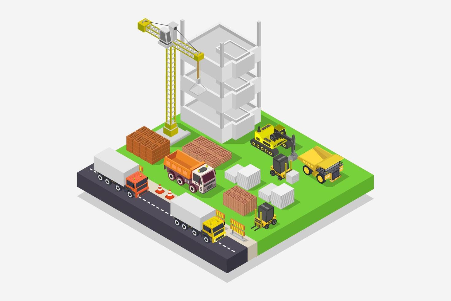 Isometric building under construction illustrated on white background vector
