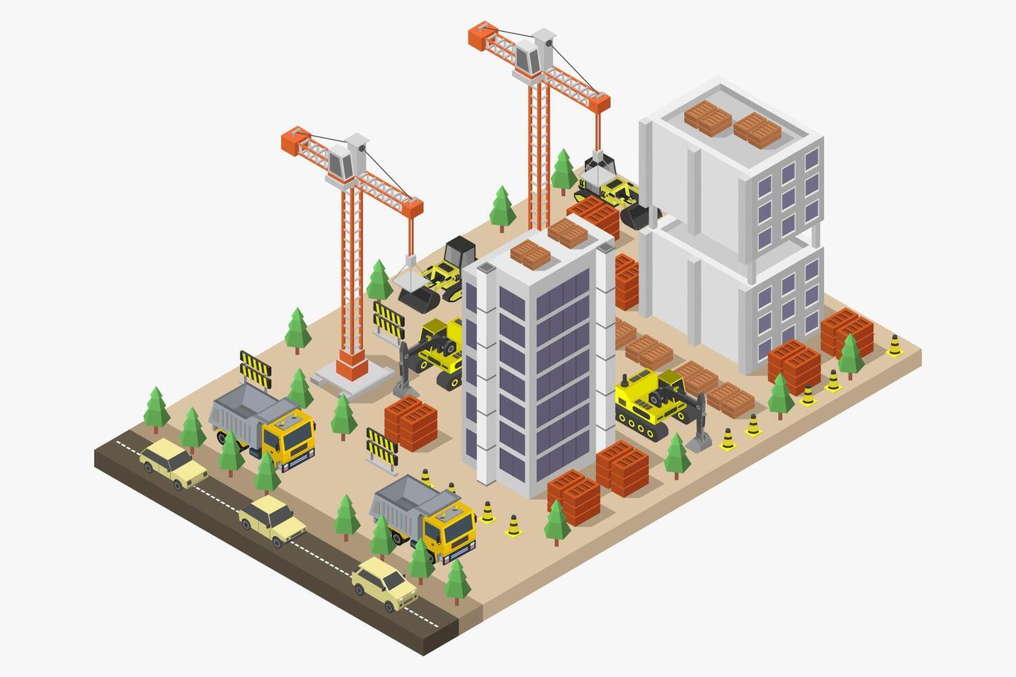 Isometric building under construction illustrated on white background vector