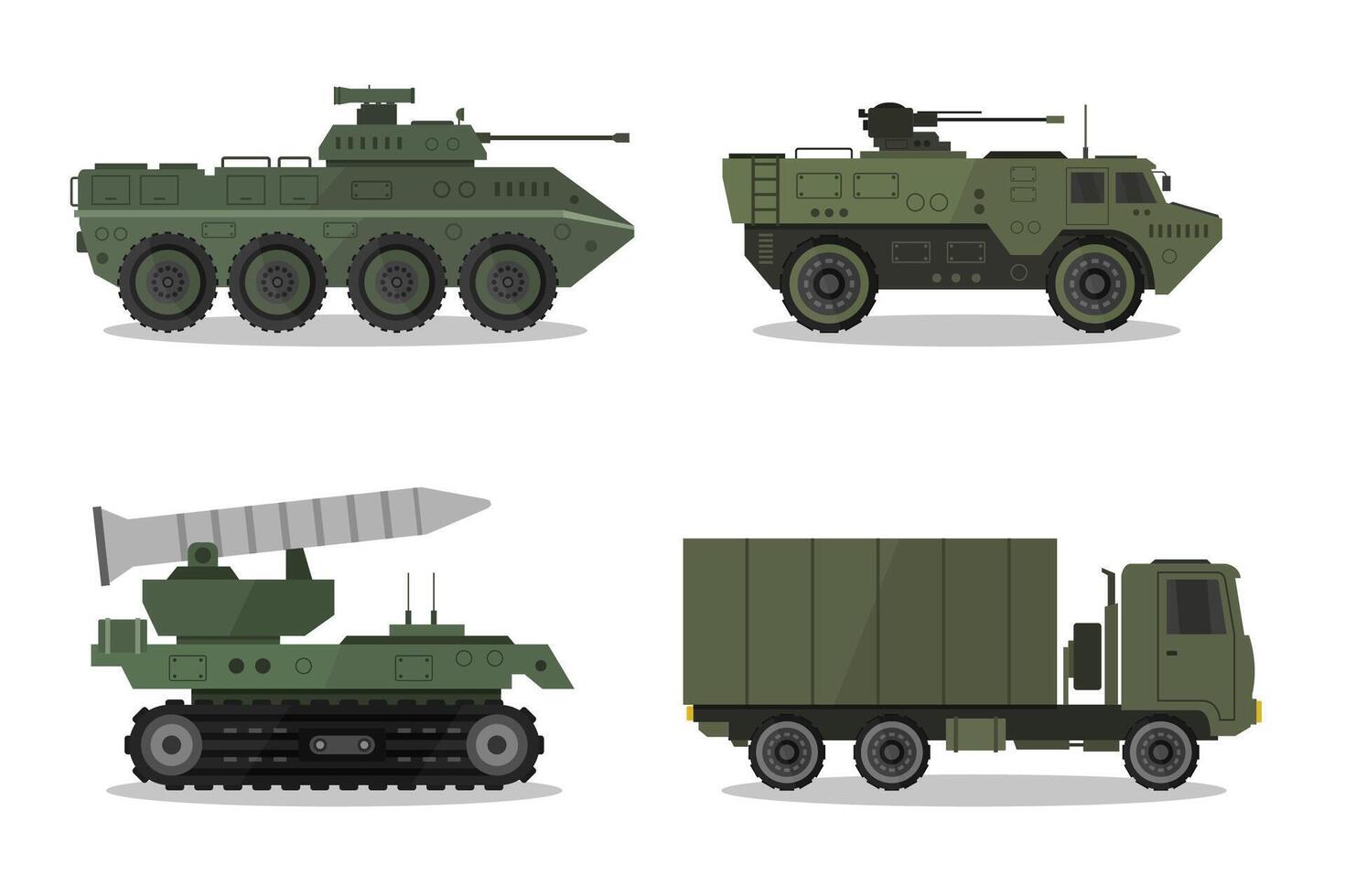 Military vehicles illustrated on white background vector