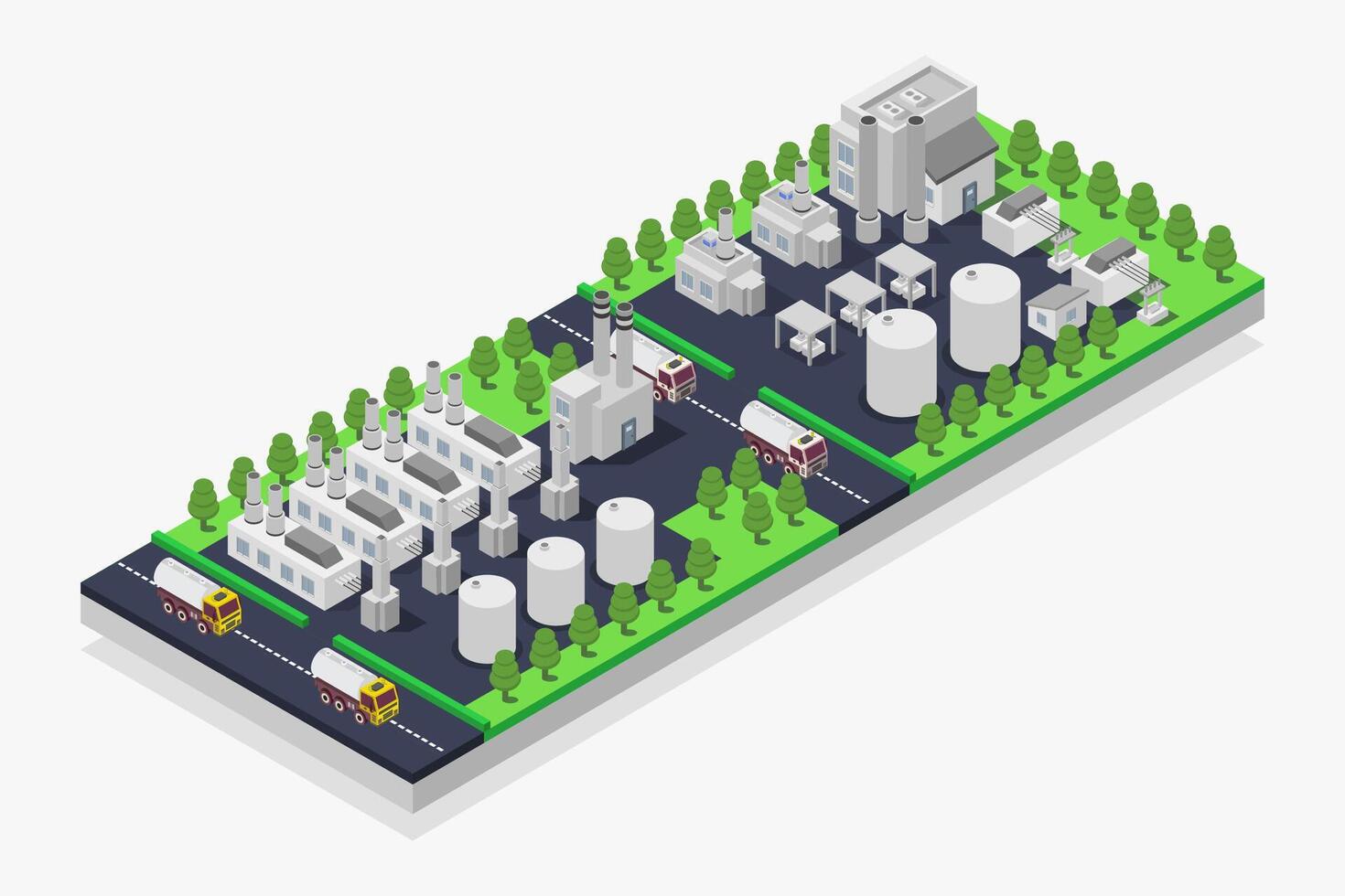 Diesel oil power plant isometric illustrated on white background vector