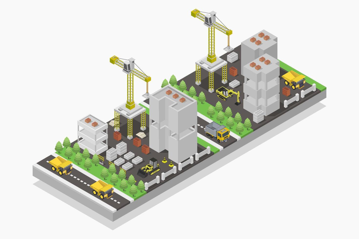 Isometric building under construction illustrated on white background vector