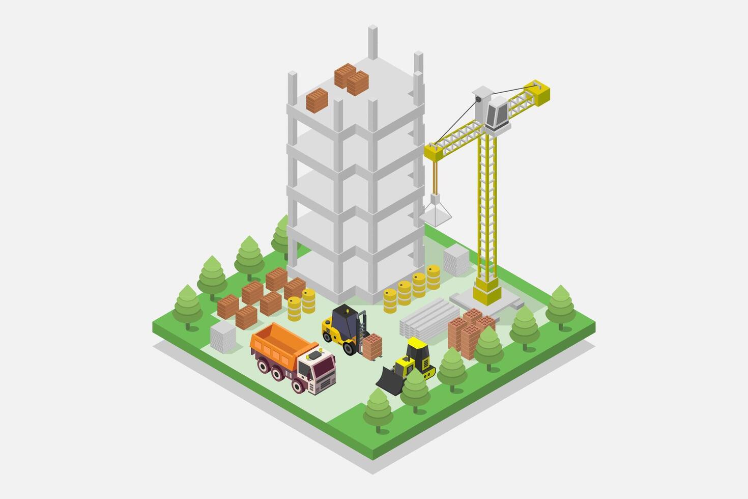 Building under construction isometric illustrated on white background vector