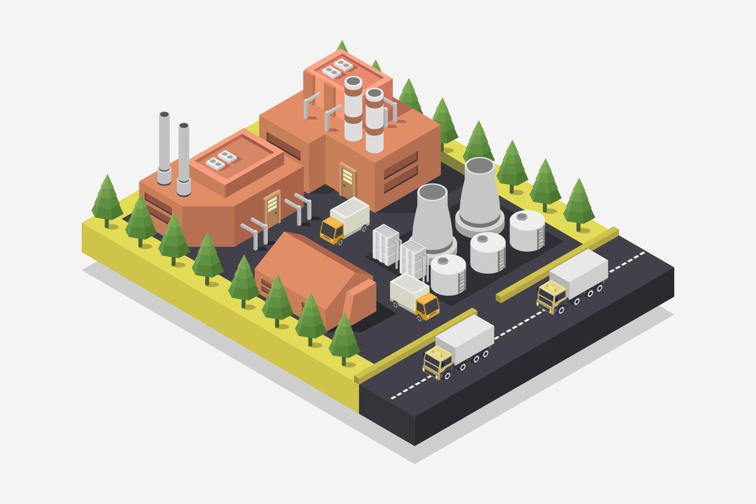Geothermal power plant isometric illustrated on white background vector