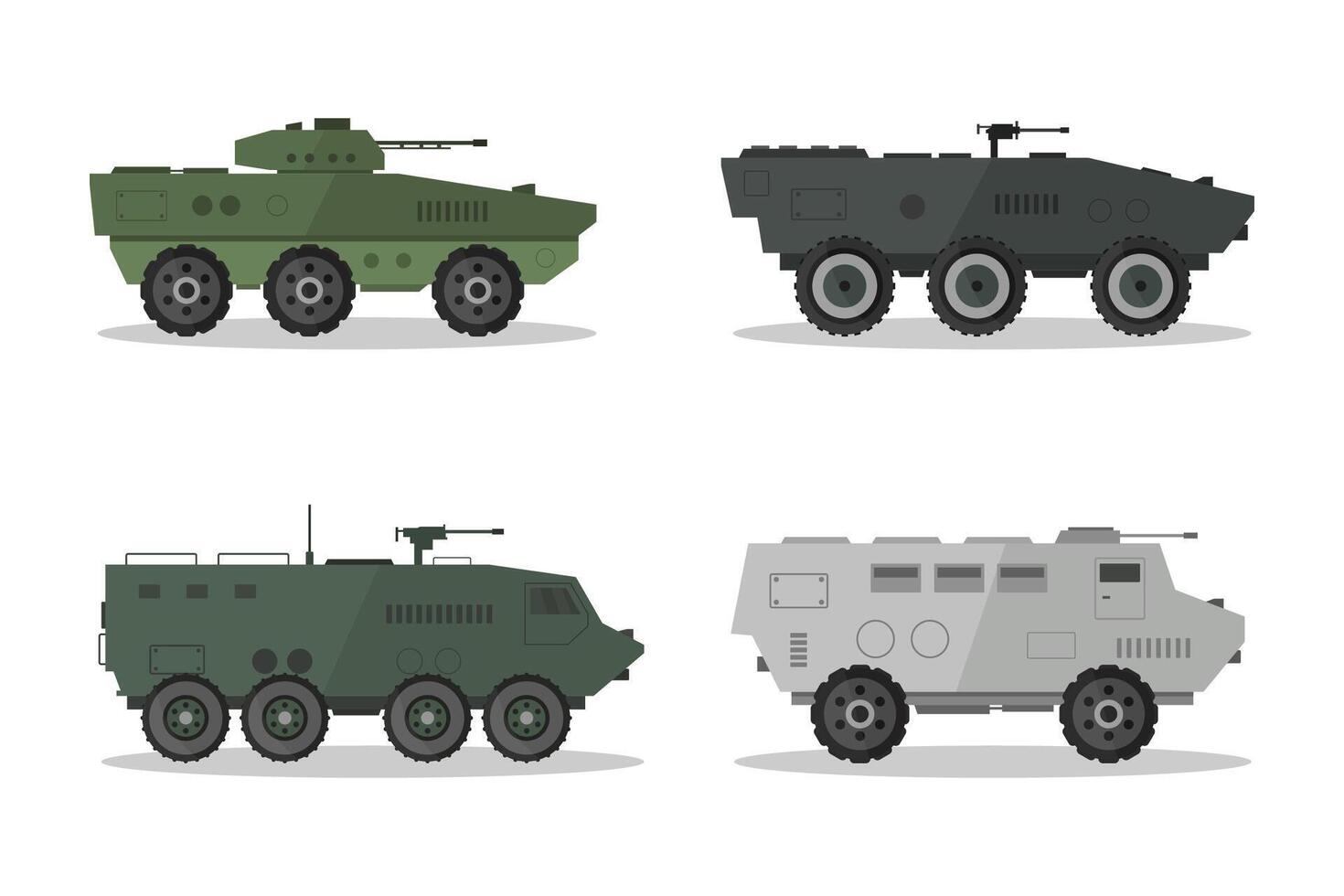 Military armored vehicles illustrated on white background vector
