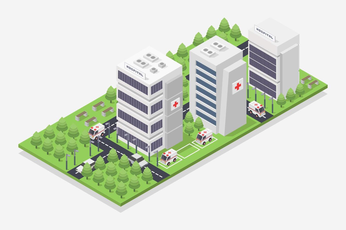Isometric hospital illustrated on white background vector
