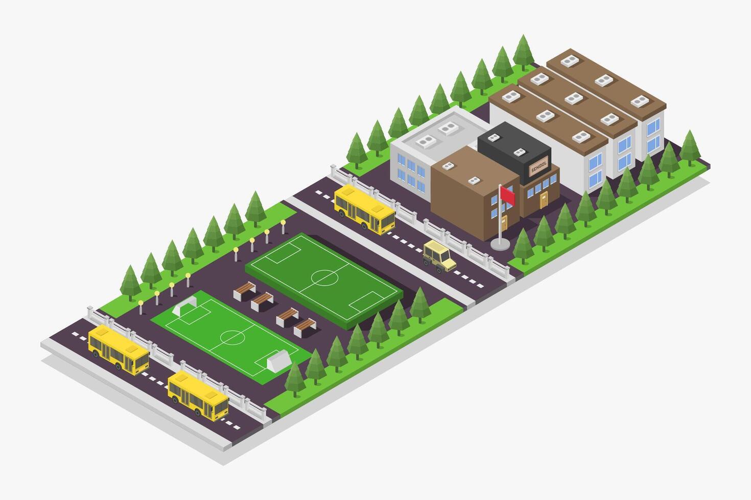 Isometric school building illustrated on white background vector