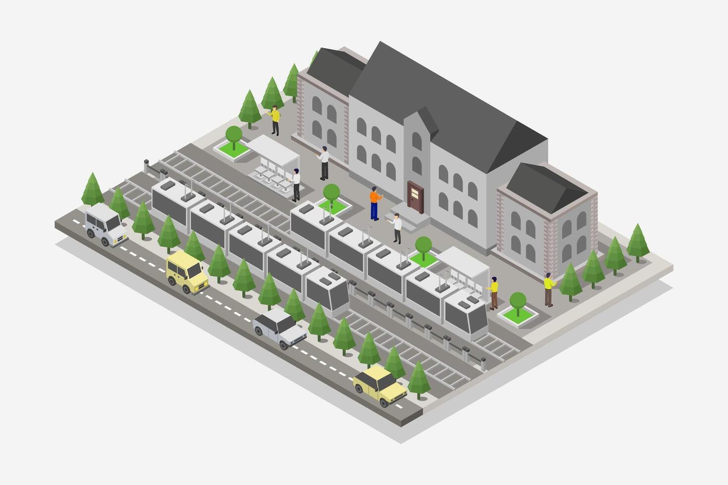 Train station isometric illustrated on white background vector