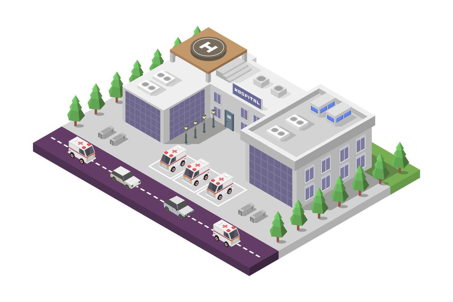 Isometric hospital building illustrated on white background vector