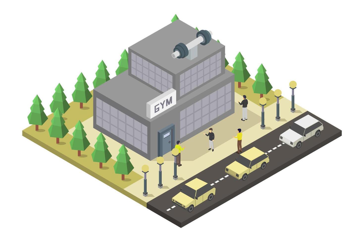 Isometric gym building vector