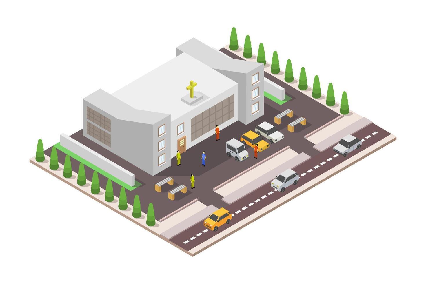 Modern church isometric on white background vector