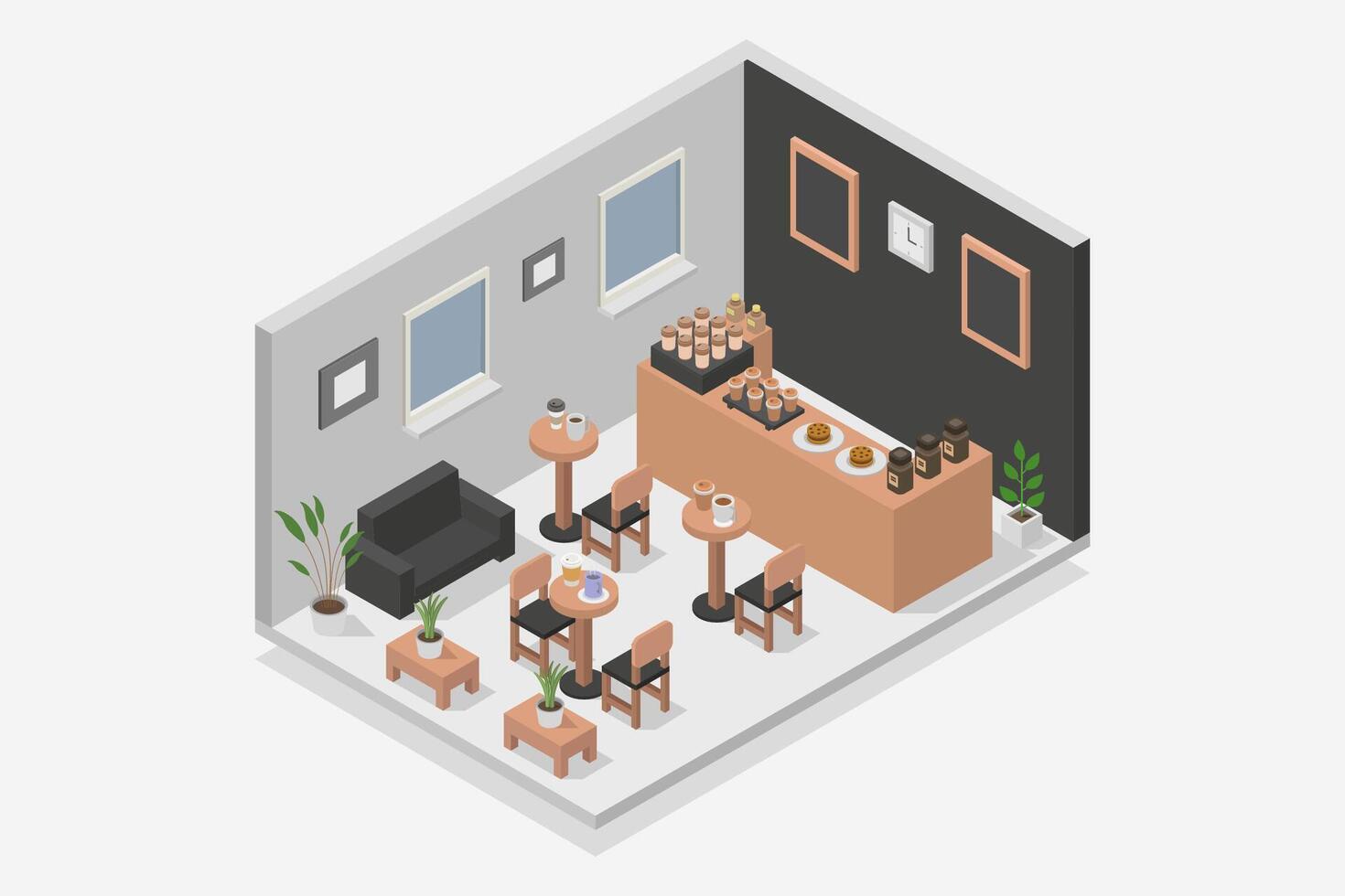 Coffee shop isometric illustrated on white background vector