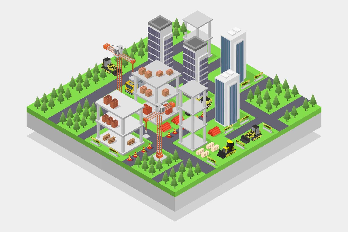 Isometric building under construction illustrated on white background vector