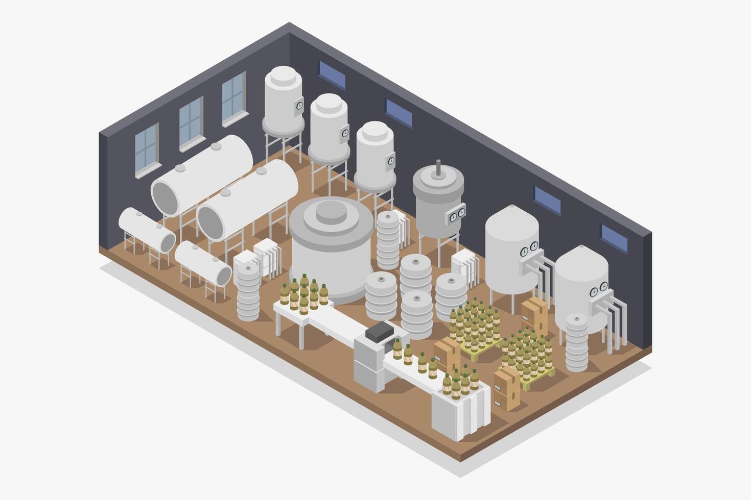 Modern beer factory isometric on white background vector