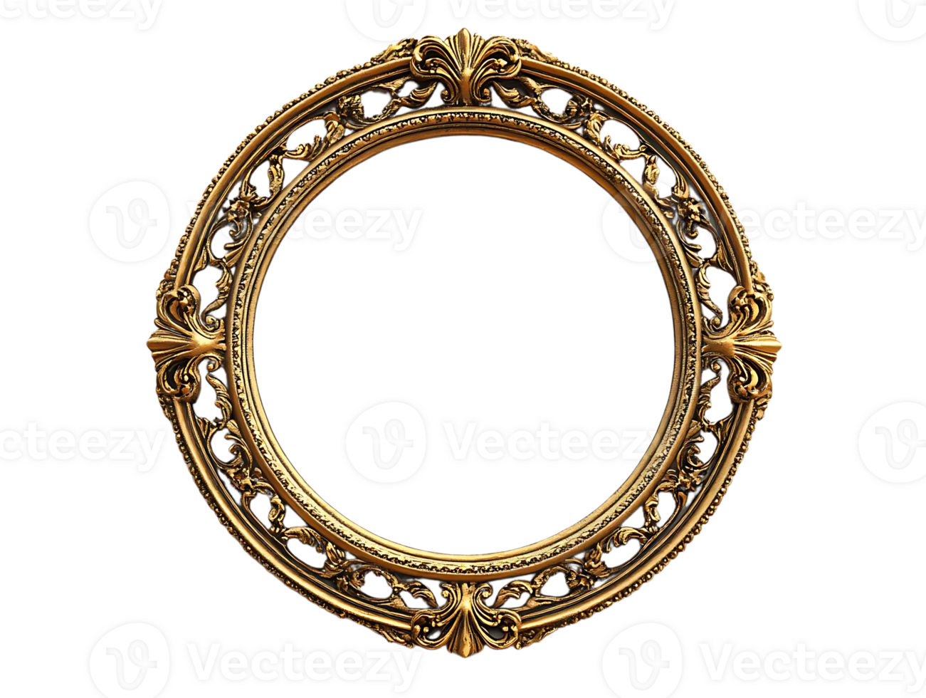 Ornate Gold Frame, Circular Design, Transparent Background Ideal for Mockups png