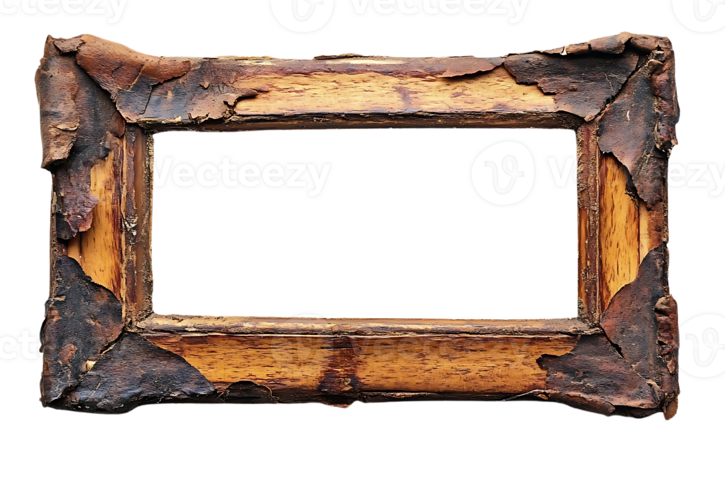 Old Wooden Frame Shows Transparent Background, Grunge Texture Design Element png