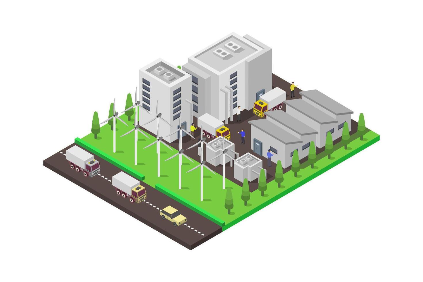 Wind farm power station isometric illustrated on white background vector
