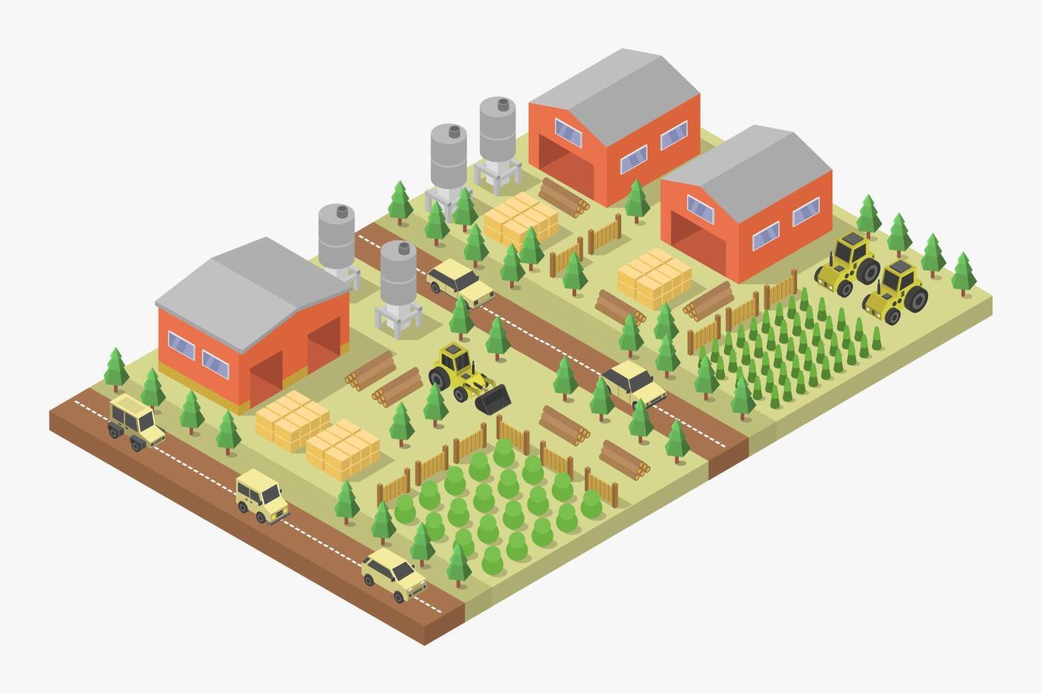 Farm rural isometric illustrated on white background vector