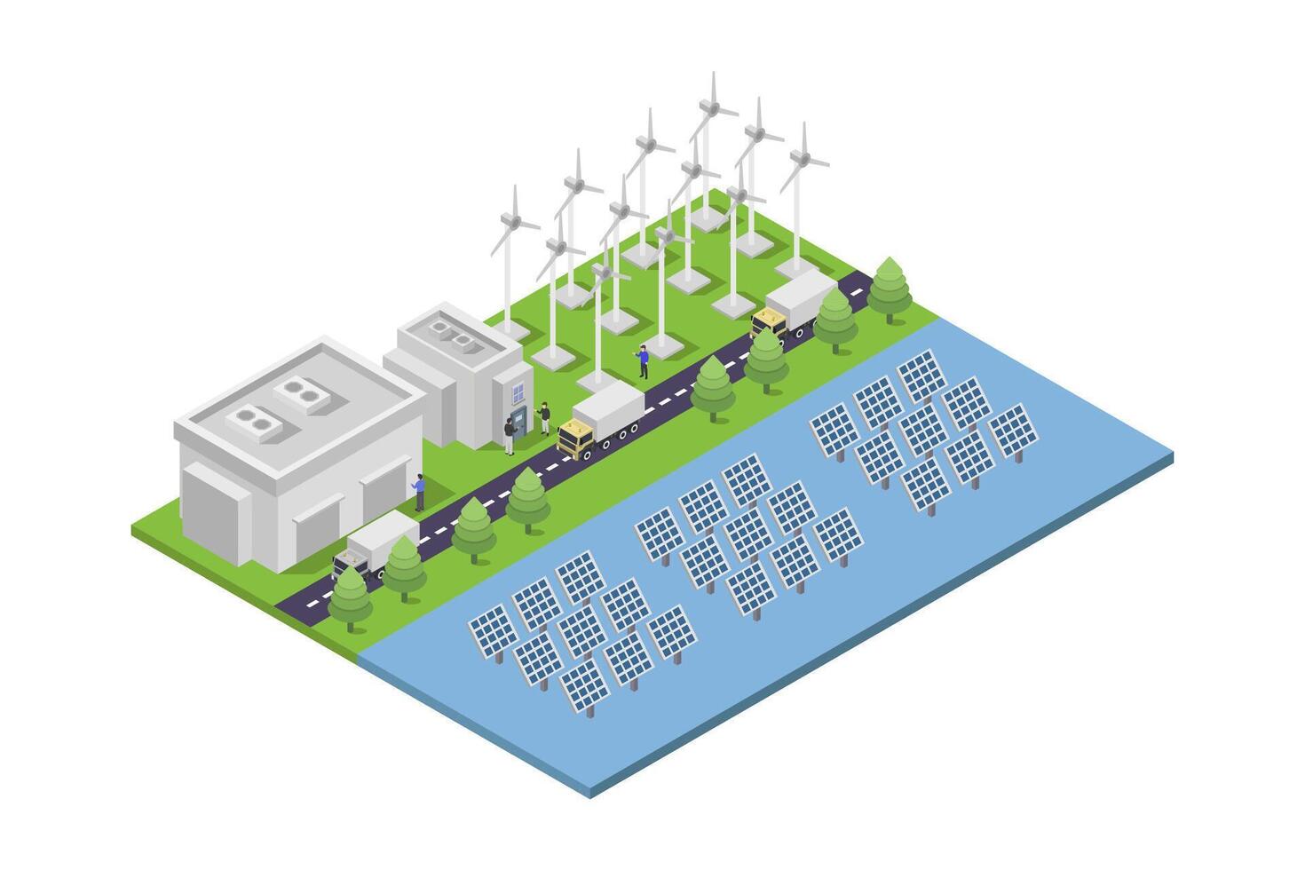 Wind turbine generating isometric illustrated on white background vector