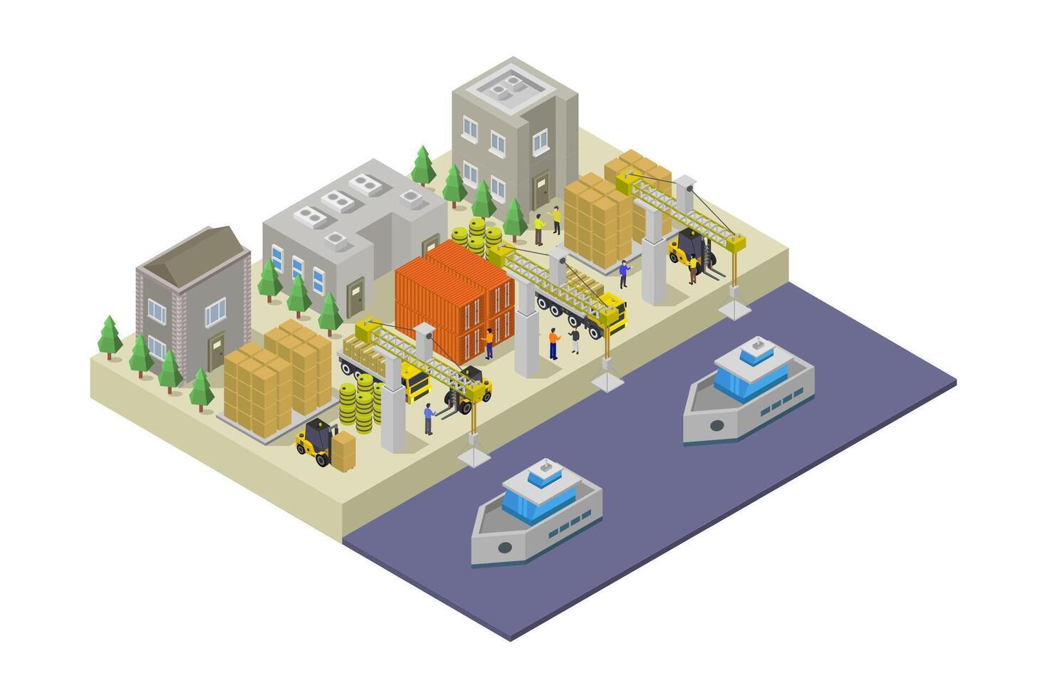 Isometric seaport on white background vector