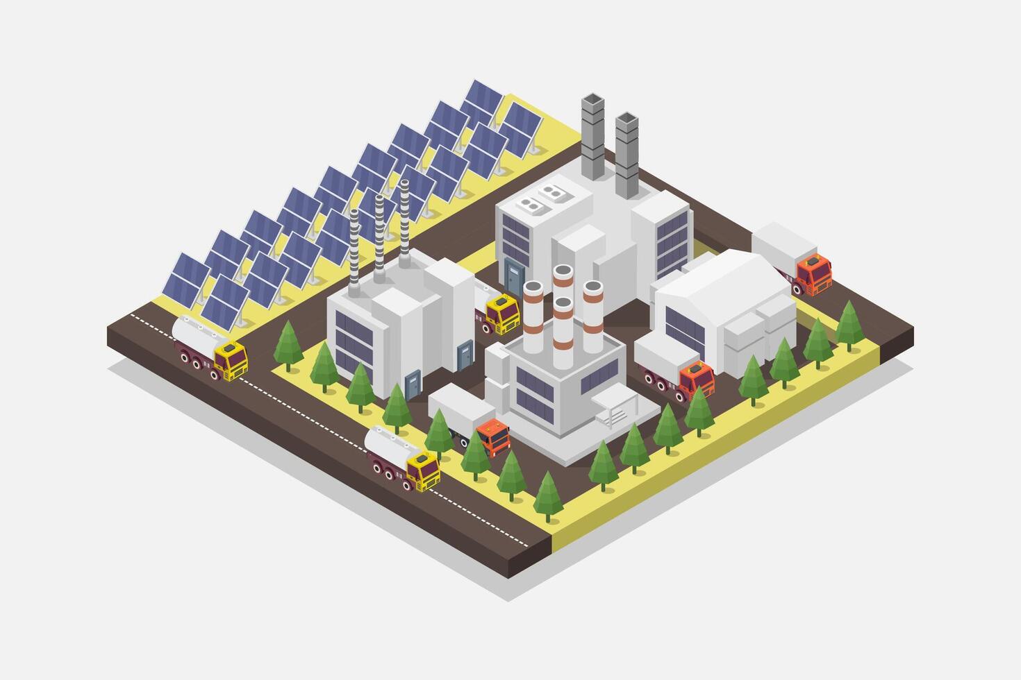 Solar power plant factory isometric on white background vector