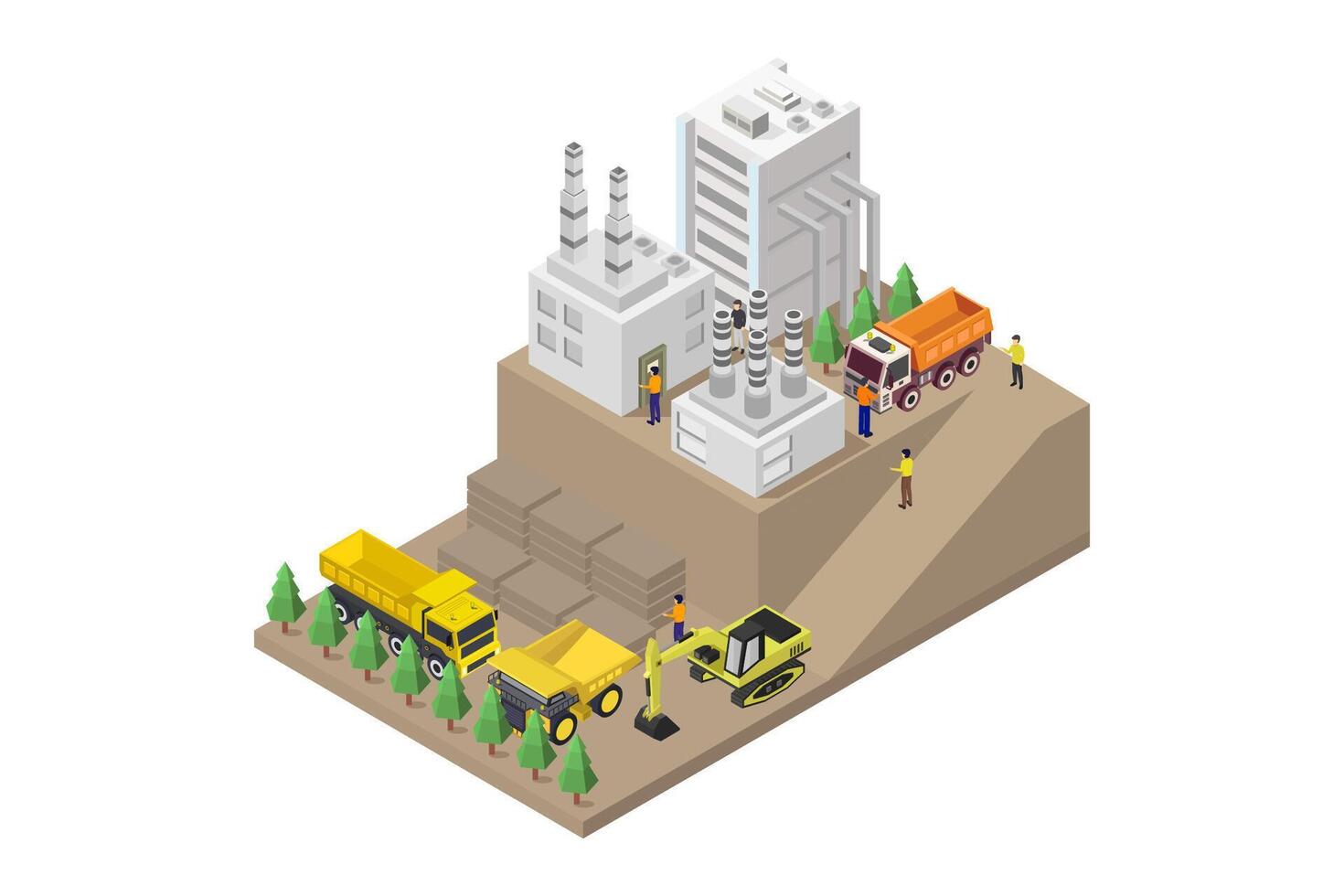 Rock mine industry isometric on white background vector