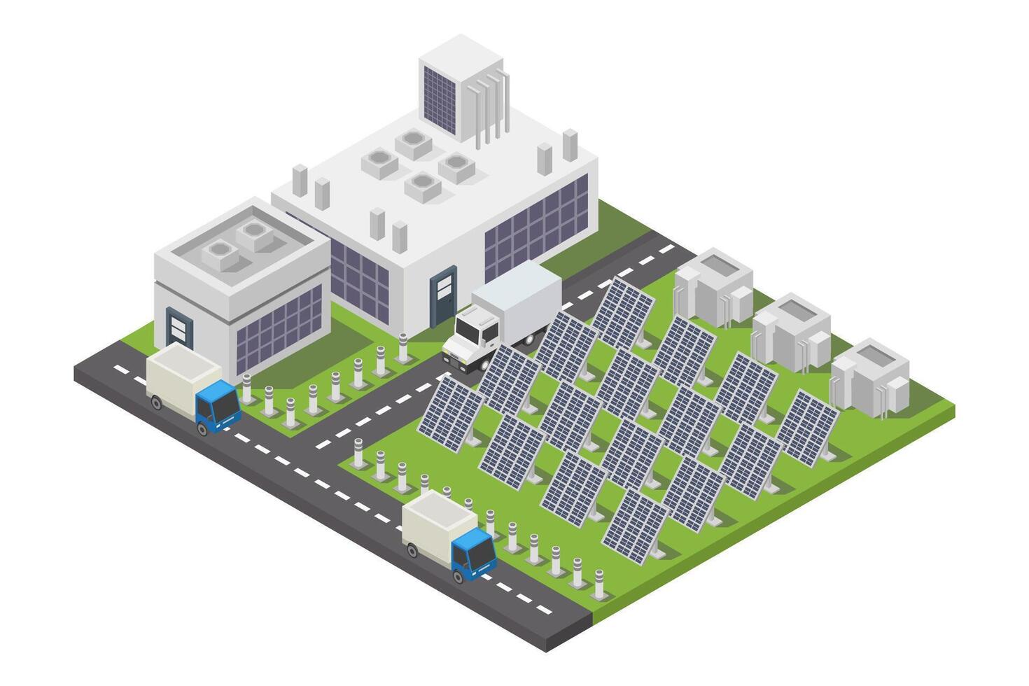 Solar power station isometric on white background vector