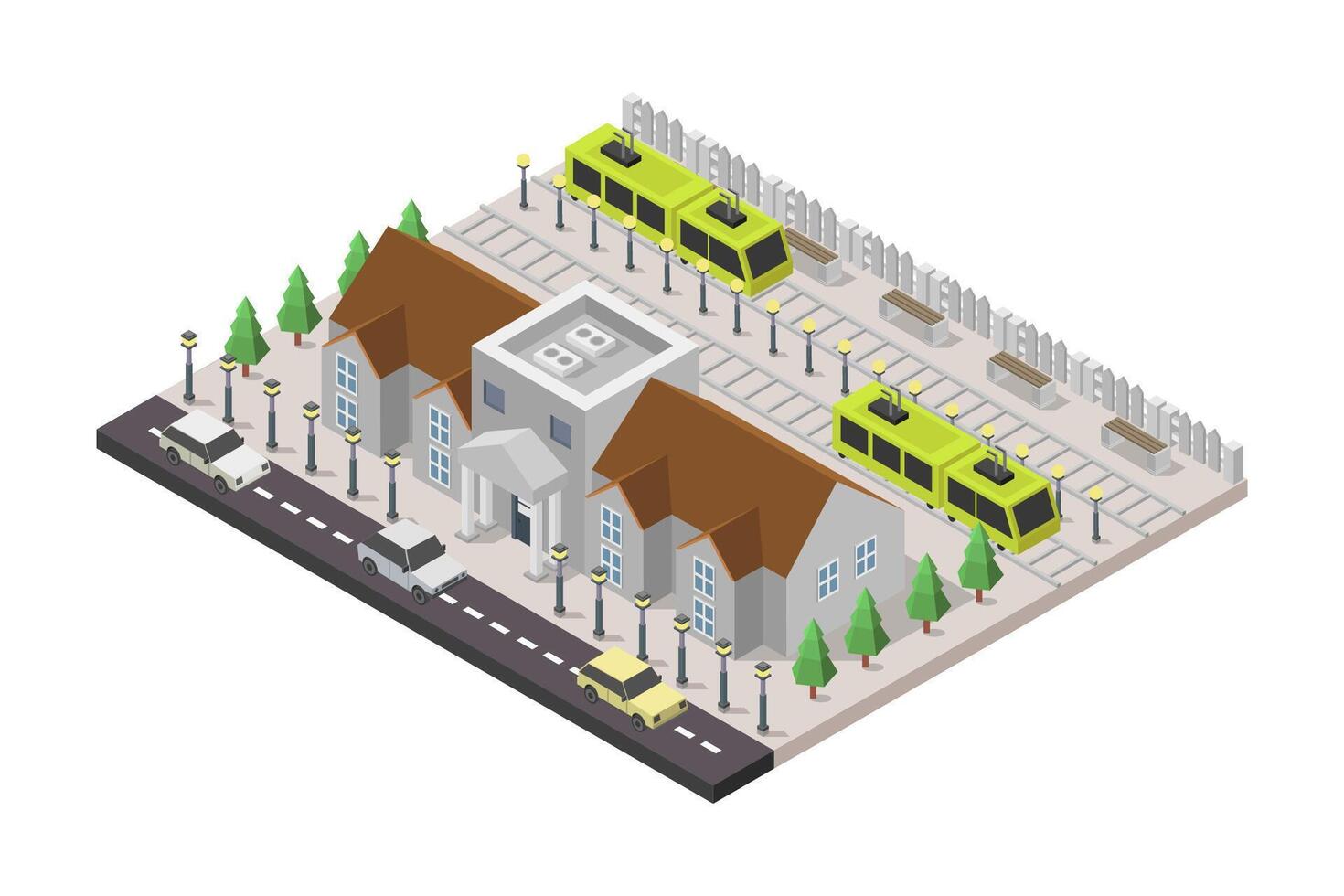 Railway station isometric on white background vector