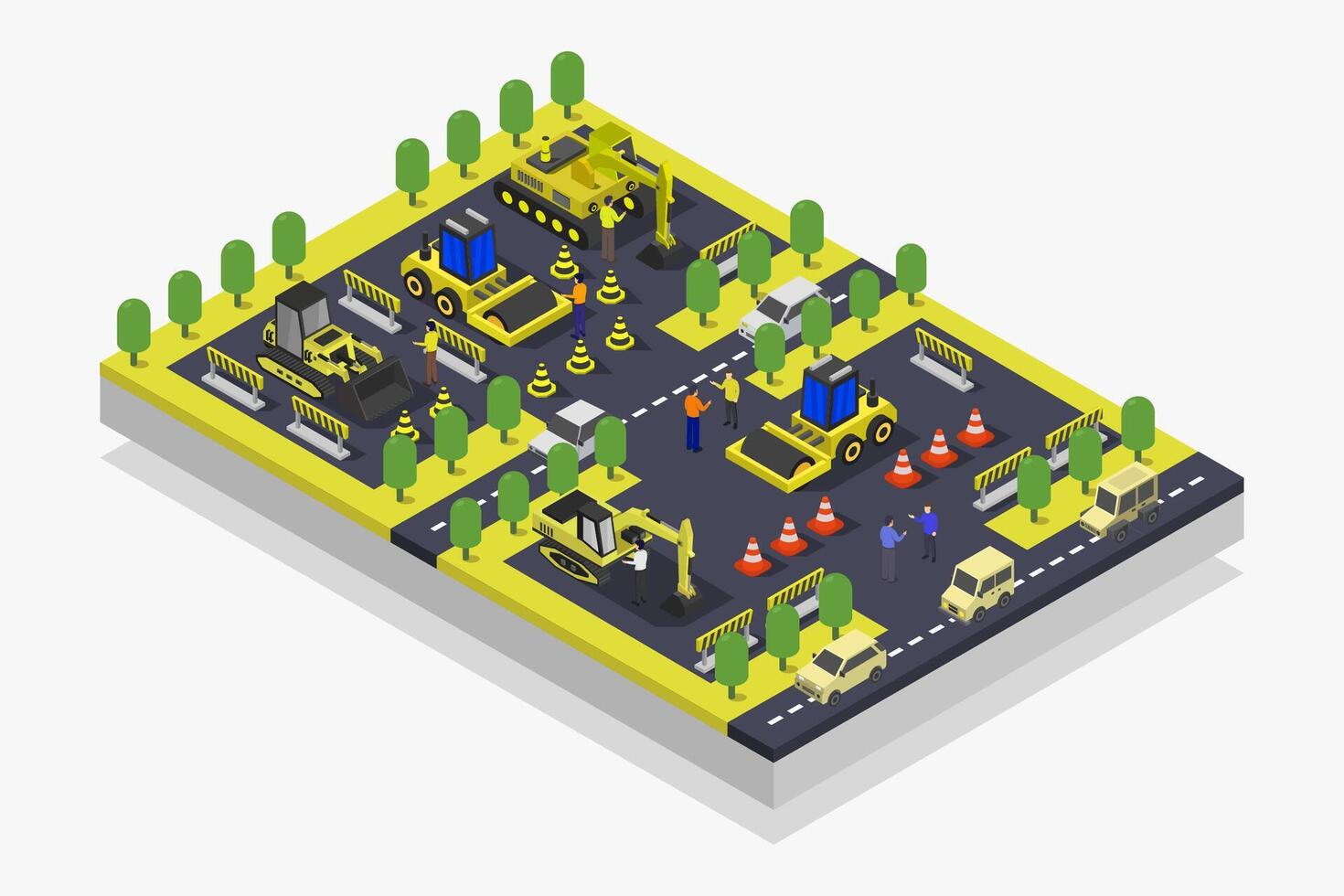 Road construction isometric on white background vector