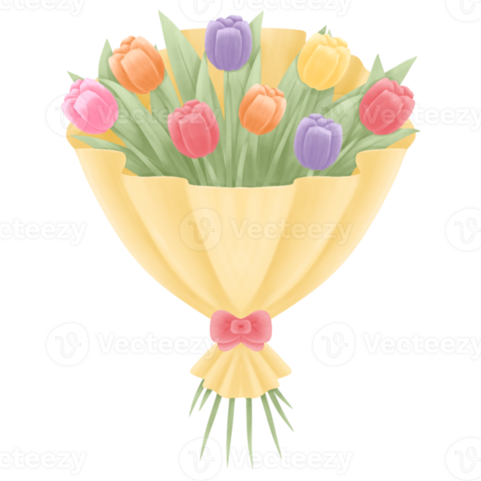 Watercolor Tulip in Big Bouquet png