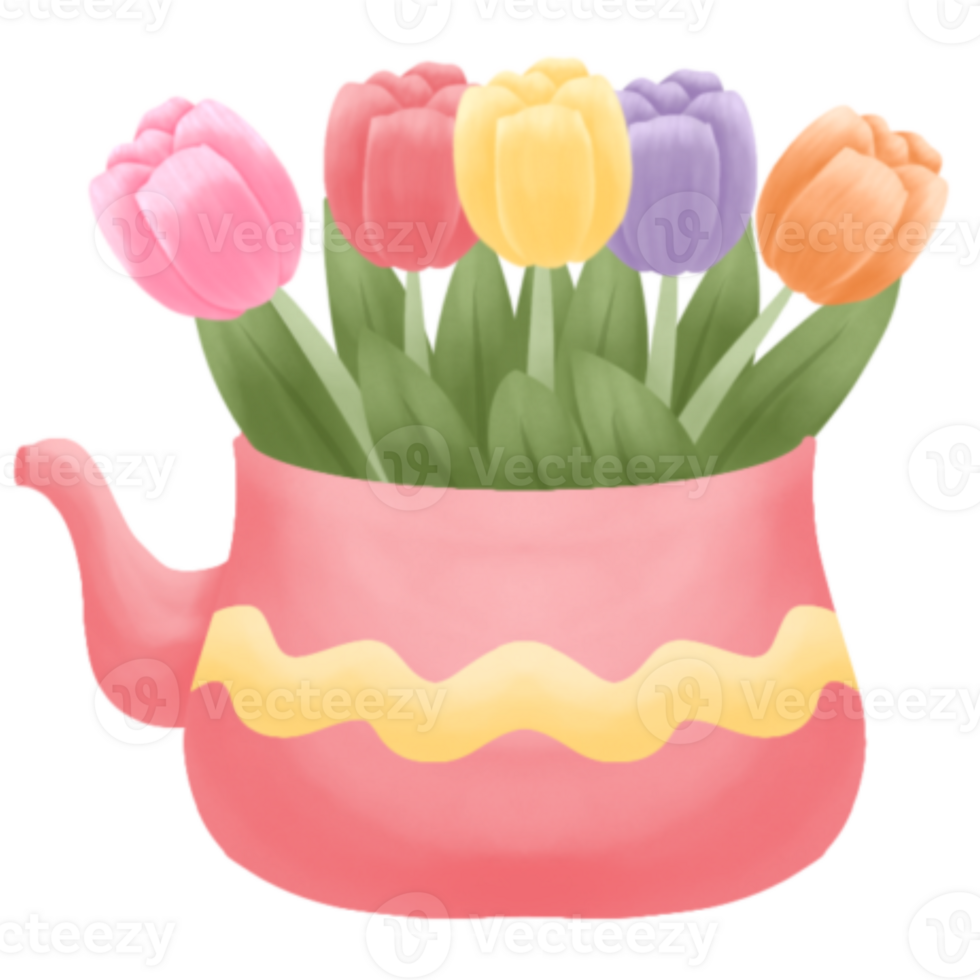 Watercolor Tulip in Teapot png