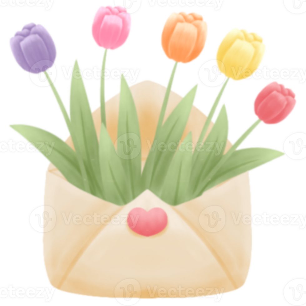 Watercolor Tulip in Envelope png