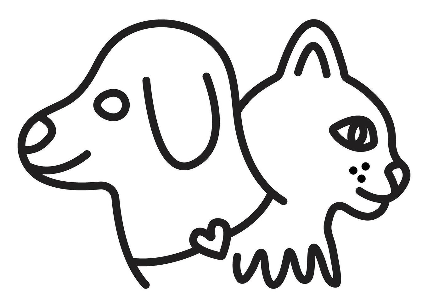 Dog and cat muzzles in profiles, black line sign, editable stroke, simple monochrome pictogram, outline illustration vector