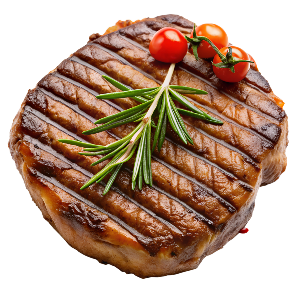 grilled steak and cherry tomatoes on a transparent background png