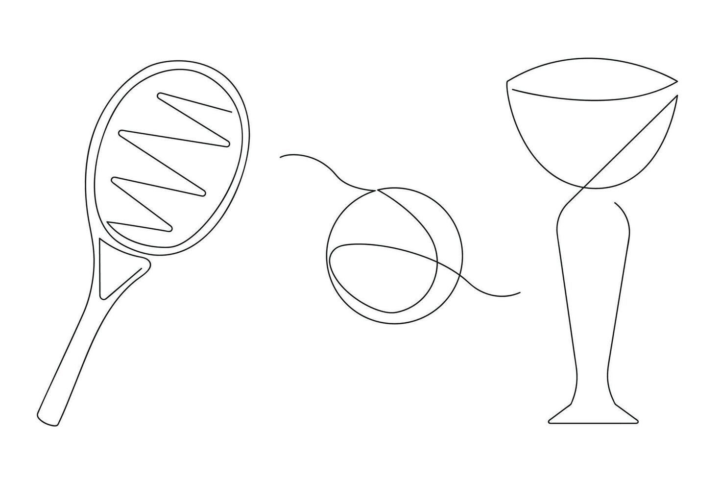 Tennis set in one continuous line. One line drawing, minimalism. illustration. vector
