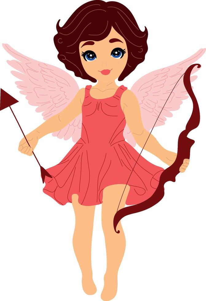 Cute Cupid Character with Bow and Arrow vector