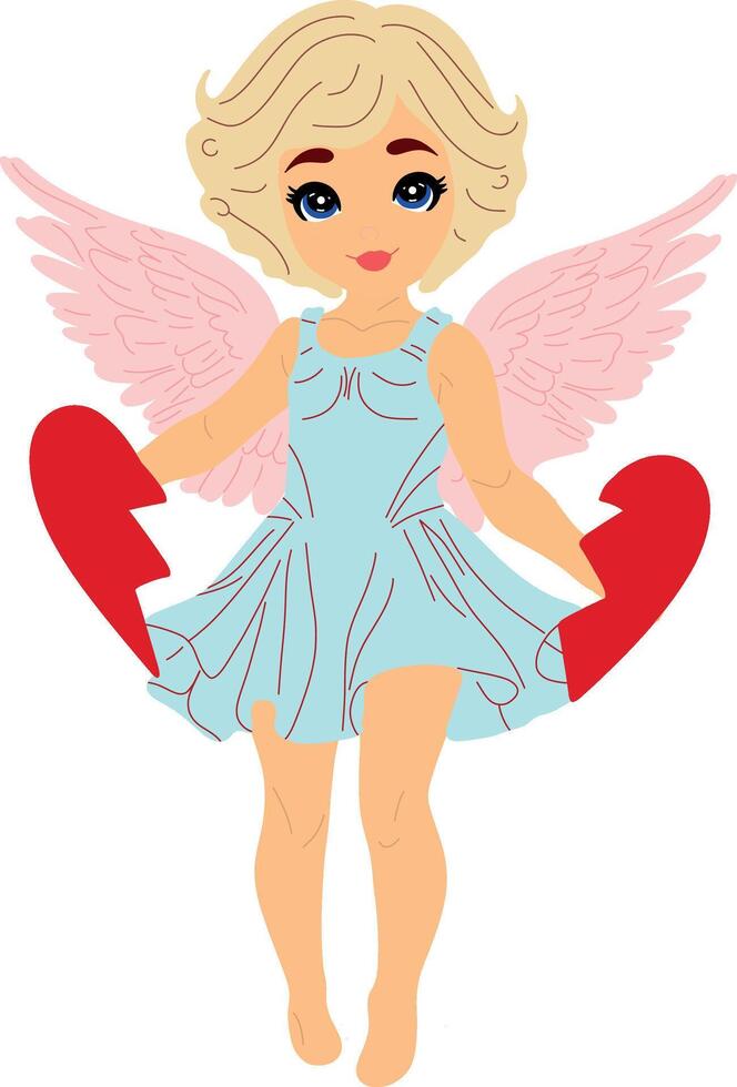 Cute Angel Character with Heart Props vector