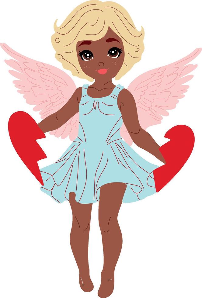 Cute Angel Character with Heart Props vector