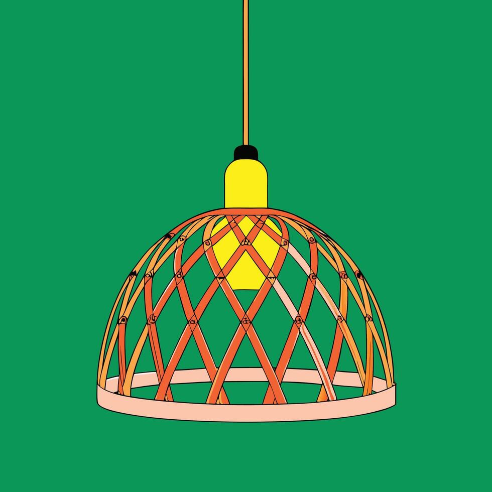 Handicraft eco friendly natural and cultural bamboo lampshade design art illustration vector