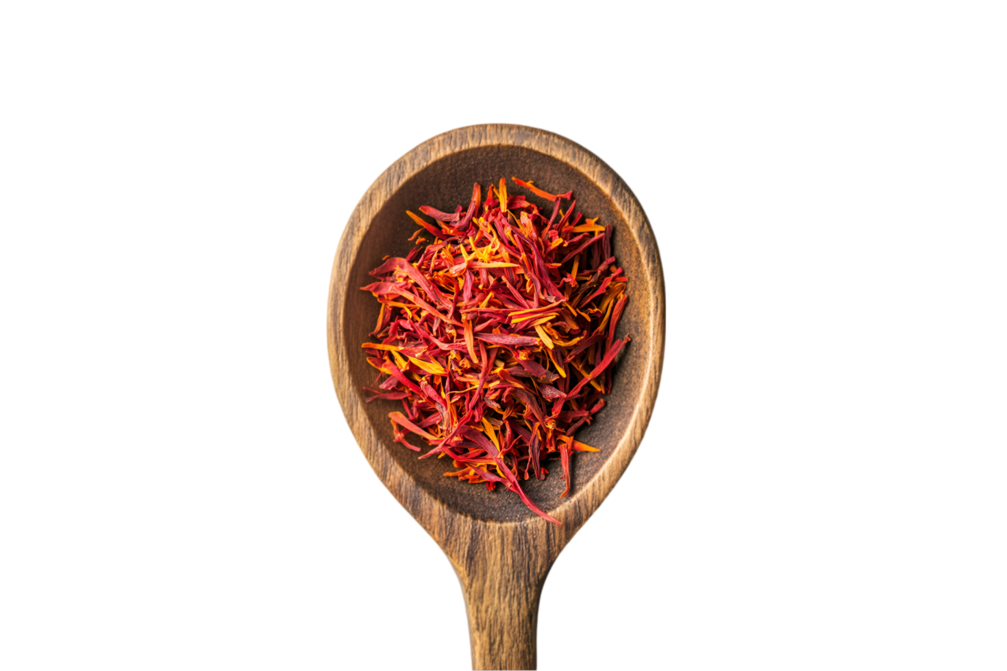 Saffron threads in a wooden spoon on a transparent background png