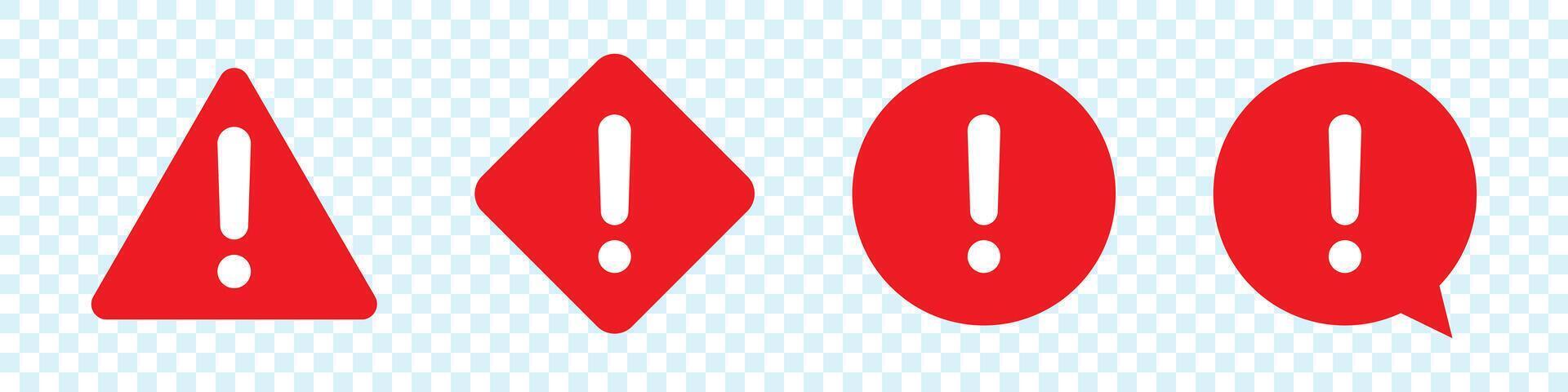 Set of hazard warning, warn symbol, red flat icon with exclamation mark. vector