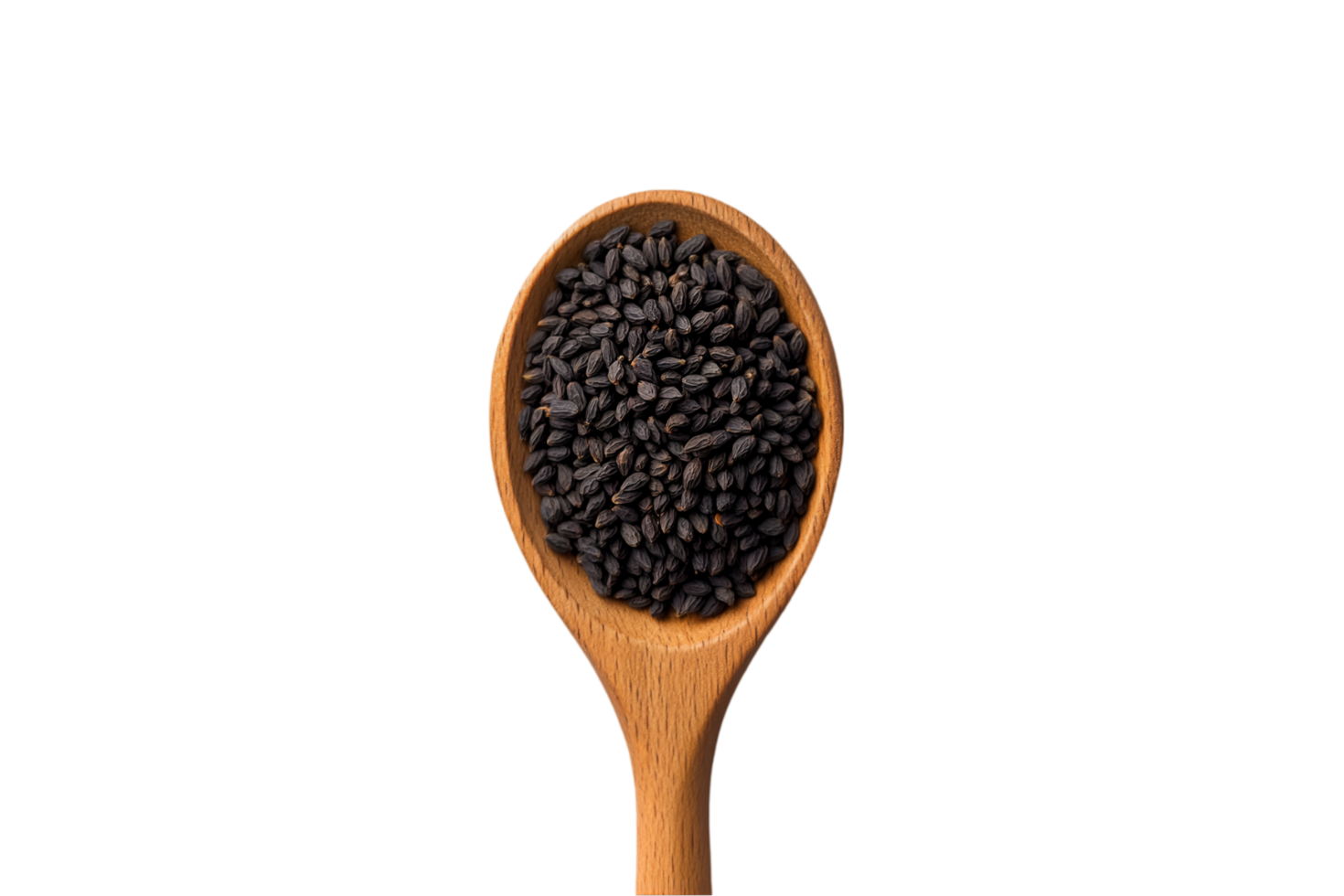 Black seeds on a wooden spoon isolated on a transparent background png