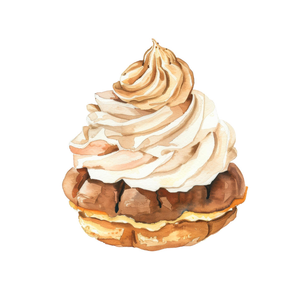 Watercolor profiterole and vanilla cream for dessert and bakery clip art element illustration png