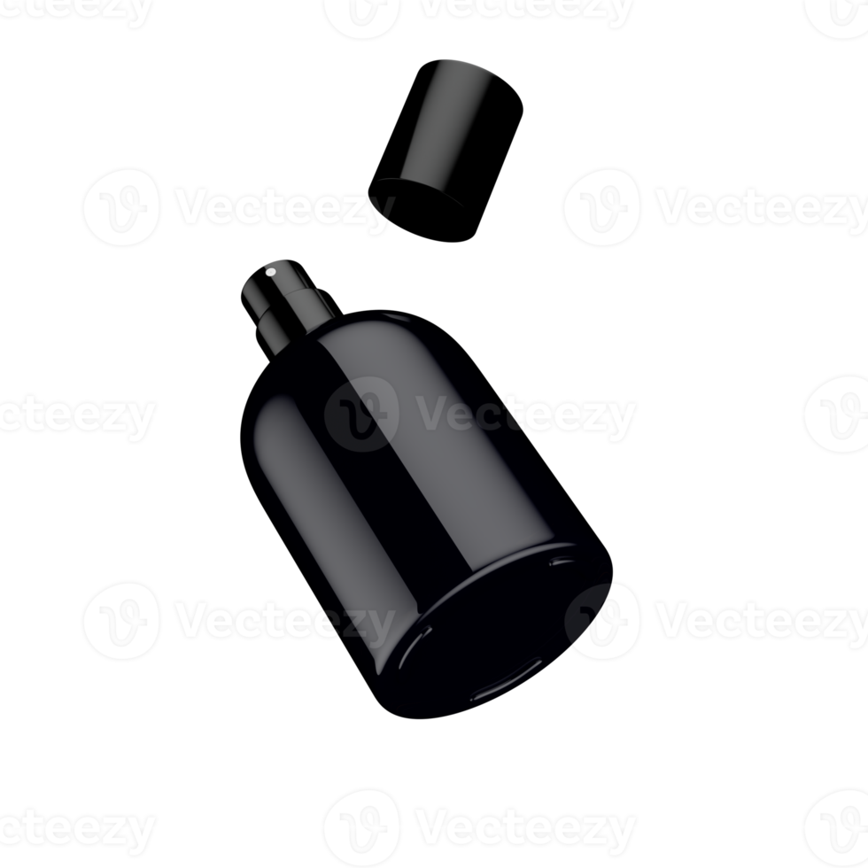 Shiny Black Open Perfume Bottle With Cap 3D Illustration png