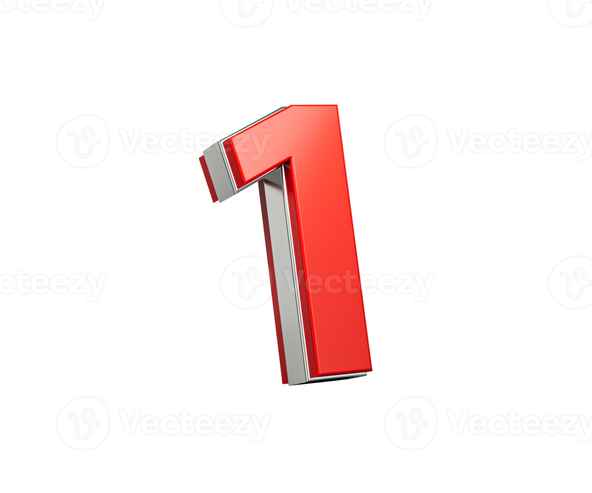 Bold Vibrant Red Number One Number 1 With Sleek Metallic Gleam 3D Illustration png
