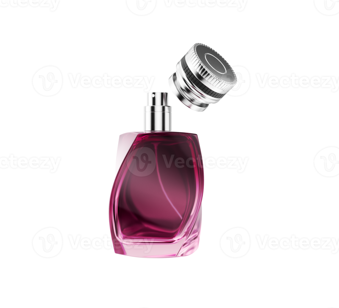 Pink Clear Glass Perfume Bottle Gleams With Luminous Light On Soft Pink 3D Illustration png