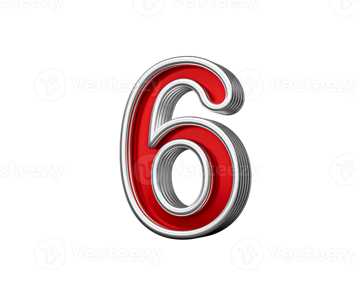 Vibrant Red Number Six 6 With Metallic Gleam And Beveled Edges 3D Illustration png